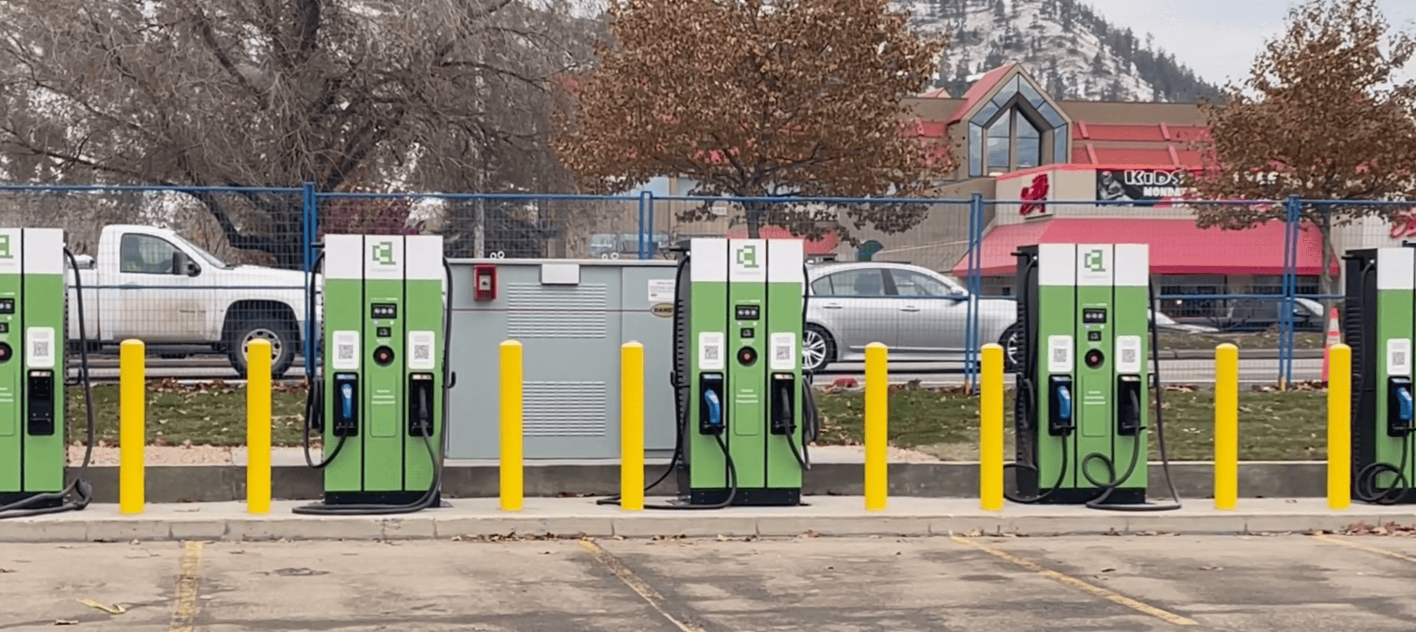 4 green DC fast charging stations with the CPO Chargerquest logo